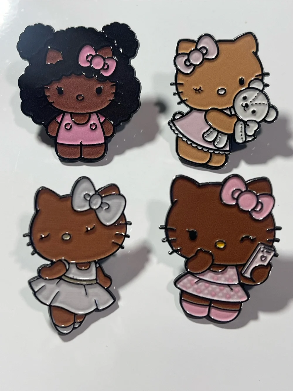 Set of 4 Black/Brown Hello Kitty Zinc Alloy Metal Pins- NEW